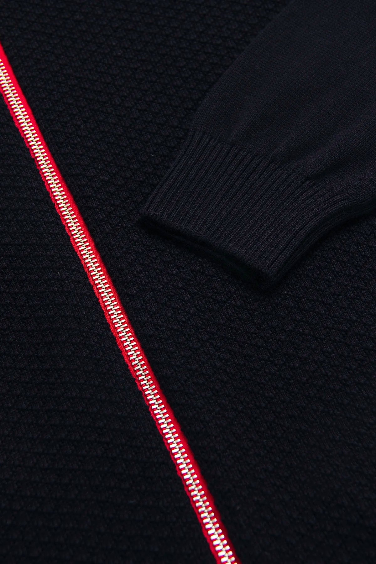 Chaqueta Punto Cierre Contraste Algodón Azul Oscuro